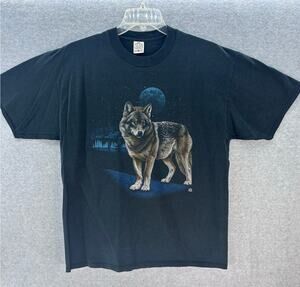 VTG Cotton Grove 1989 Unisex XL Wolf Print T Shirt  LSJ Sportswear Napoelon 80s
